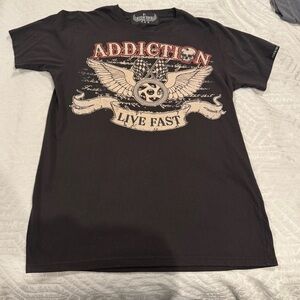 Addiction Black Graphic T-Shirt live fast die last motorcycle  racing
